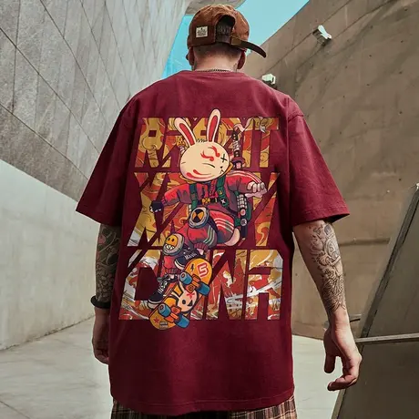 红色短袖t恤男胖2025新款重磅纯棉夏季蛇年加肥加大码上衣服半袖D商品大图