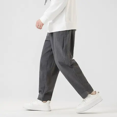2023秋冬男休闲裤中国风亚麻棉麻裤子加肥加大码宽松脚口开衩长裤图片