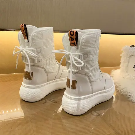 厚底东北雪地靴女2024年新款中筒皮面防水保暖靴子冬加绒加厚棉鞋图片