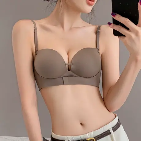 前扣内衣女聚拢小胸手掌杯平胸显大不空杯文胸无痕半杯无肩带胸罩商品大图