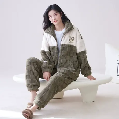 睡衣女2023新款冬季珊瑚绒加绒加厚家居服冬款女士秋冬套装法兰绒图片