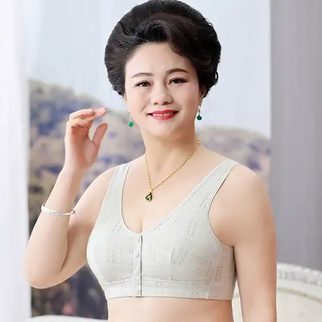 北极绒前扣文胸妈妈内衣女纯棉中老年背心式胸罩运动大码夏季薄款商品大图