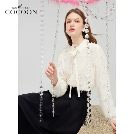 misscocoon千金玛德琳羽毛流苏衬衫女23宫廷风肌理感提花上衣图片
