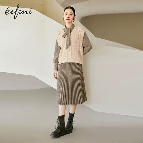 【商场同款】伊芙丽连衣裙女2021年冬季新款复古百褶裙1CB294471图片