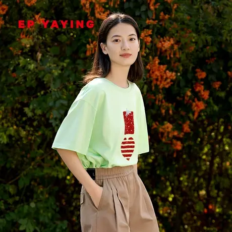 EP雅莹女装 多巴胺休闲宽松纯棉短袖t恤上衣 2023新款5306A商品大图