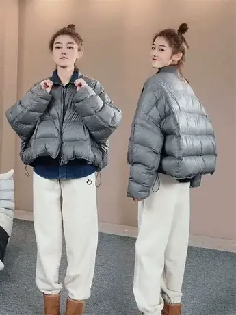 欧洲站白鸭绒羽绒服女2023冬韩版宽松短款小个子棒球服外套面包服商品大图