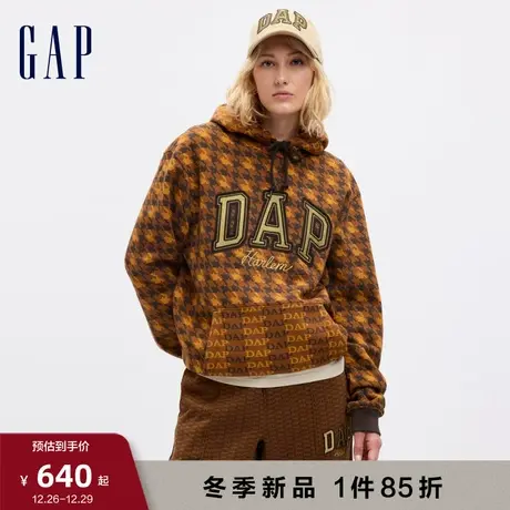 【GAP x DAP联名】男女同款宽松抓绒保暖连帽卫衣情侣装838149图片