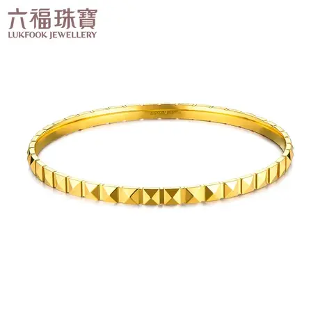 六福珠宝实心黄金手镯女款菱格纹素圈足金手镯送礼计价HIGTBB0010商品大图