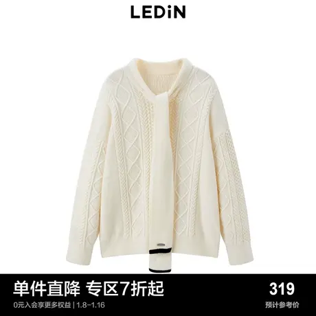 【商场同款】乐町系带宽松毛衣秋冬休闲绞花针织衫C1EED4275图片