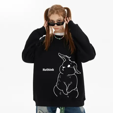 Nuthink潮牌兔年红色圆领卫衣男潮chic大码oversize情侣国潮上衣商品大图