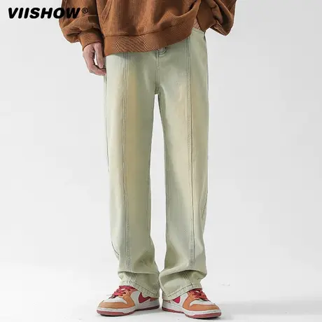VIISHOW直筒牛仔裤男春秋季简约风休闲宽松阔腿长裤美式坠感裤子商品大图