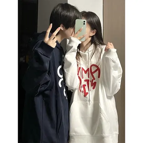 oversize卫衣女加绒加厚秋冬季情侣装ins潮牌慵懒风宽松连帽外套图片