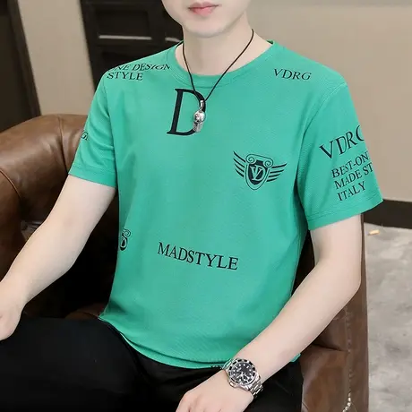 宽松短袖t恤男纯棉2023夏季新款男装复古上衣个性印花夏装打底衫商品大图