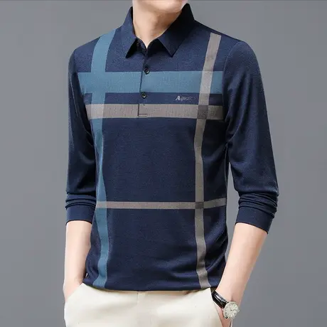 秋季长袖t恤男士翻领商务休闲翻领打底Polo衫中老年爸爸装上衣服商品大图