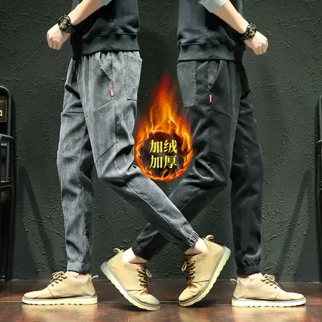 灯芯绒休闲裤子男士秋冬季潮流加绒小脚九分裤痞帅新款修身哈伦裤商品大图