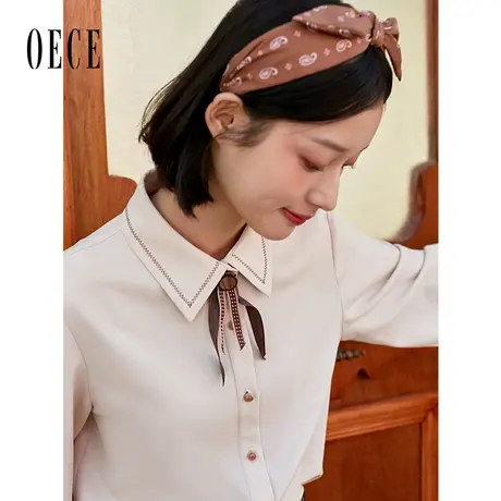 Oece纯色衬衫女士设计感小众春秋新款通勤气质长袖上衣衬衣商品大图
