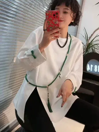 新中式国风黑色T恤女2024早春新款设计感宽松盘扣打底衫内搭上衣商品大图