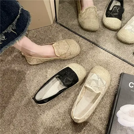 草编底渔夫鞋女配裙子2024年夏季新款网面透气一脚蹬懒人乐福单鞋商品大图