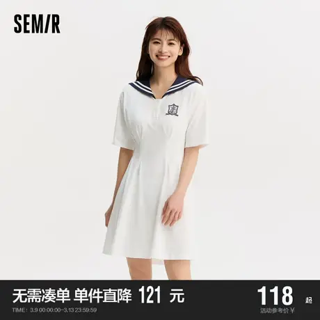 森马连衣裙女撞色海军领气质学院风夏季宽松纯棉收腰初恋裙温柔系图片