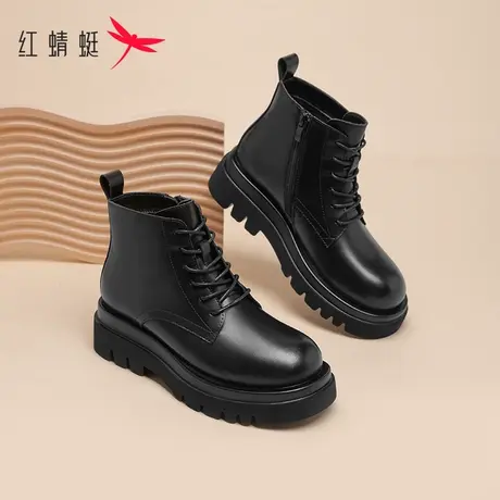 红蜻蜓女鞋短靴女2023冬季新款休闲厚底小个子靴子妈妈款马丁靴潮商品大图