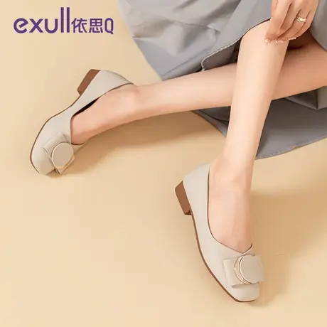 exull/依思Q浅口单鞋女软底低跟2023新款法式豆豆鞋一脚蹬妈妈鞋商品大图