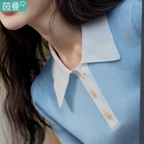 茵曼POLO衫小香风短袖针织女2024年夏季新款宽松显瘦气质T恤纯棉图片