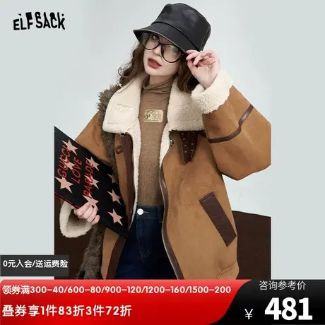 妖精的口袋仿麂皮加厚棉衣外套女2023冬季新款复古英伦风保暖棉衣图片