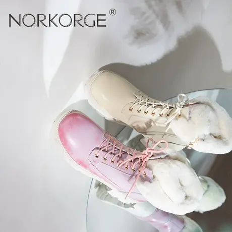 2023新款冬仙女风复古白色雪地靴女靴短靴真皮圆头厚底防滑马丁靴商品大图