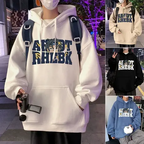 连帽加绒卫衣男秋冬季2023新款美式潮牌高街港风休闲宽松运动外套商品大图