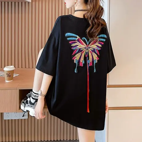 短袖t恤女装2023新款夏季宽松徽胖mm大码显瘦半袖上衣ins潮200斤商品大图
