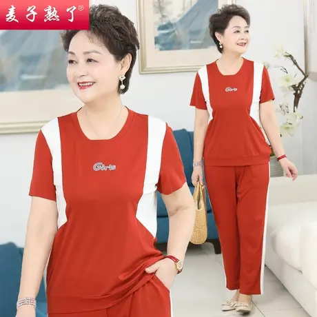 妈妈夏装套装休闲运动服两件套2022新款中老年人女装短袖T恤上衣商品大图