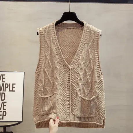 v领针织开衫马甲背心女2023秋装新款宽松外穿马夹麻花毛衣坎肩潮商品大图