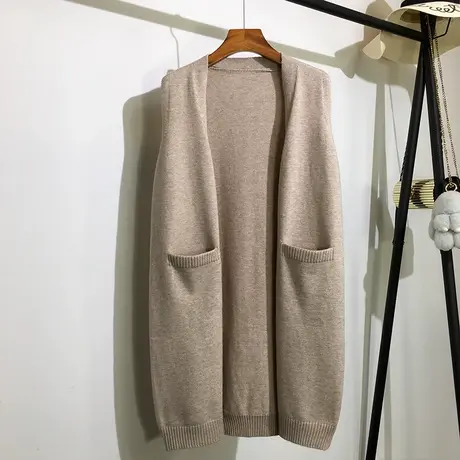 开衫针织马甲女中长款秋冬新款韩版宽松无袖毛衣坎肩毛线背心外套图片
