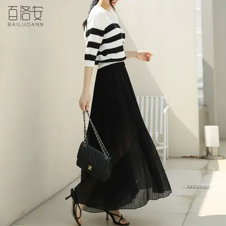百洛安高腰显瘦A字裙裤女夏季新款设计感阔腿压褶裤宽松休闲长裤图片