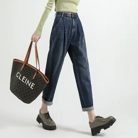 高腰潮牌牛仔裤女春秋2023新款小个子九分显瘦裤子老爹萝卜哈伦裤图片