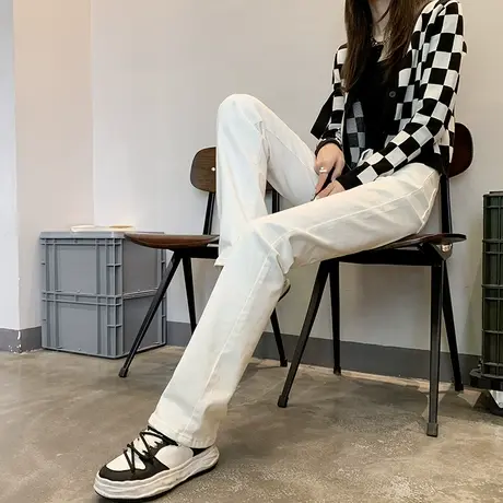 白色牛仔裤女春秋季2023年新款高腰宽松直筒小个子阔腿垂感拖地裤商品大图