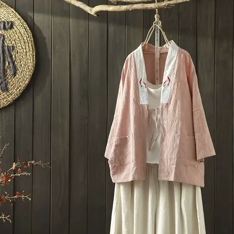 枫谜2020年春装新款文艺民族风棉麻短外套女宽松吗改良汉服上衣商品大图