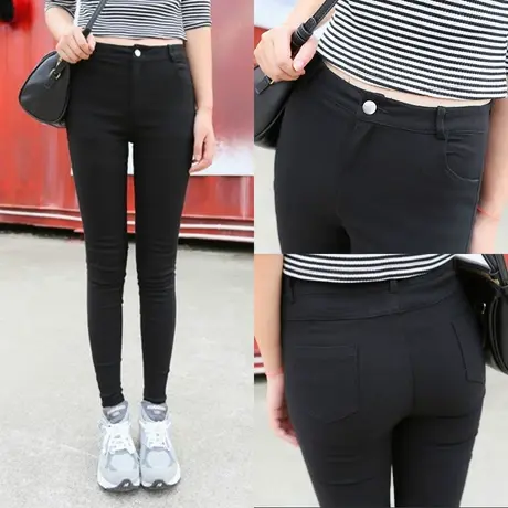 春秋薄款黑色打底裤女外穿九分裤长裤大码弹力高腰小脚裤铅笔裤子图片