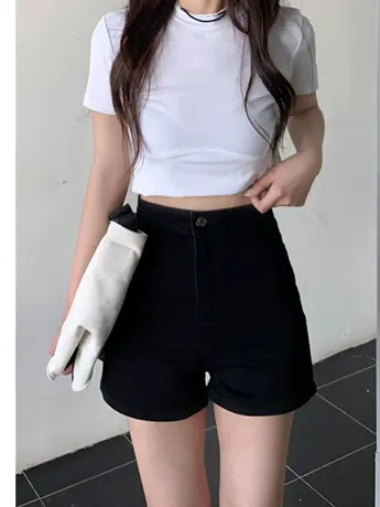 清仓捡漏黑色牛仔短裤女紧身超高腰2023夏季新款显瘦a字弹力热裤图片