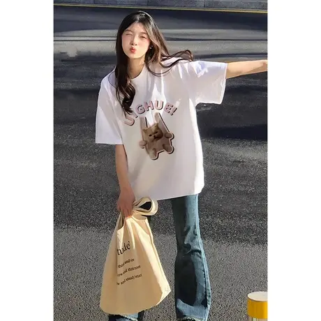 纯棉短袖t恤女夏季2023新款小个子美式复古宽松上衣设计感小众ins商品大图