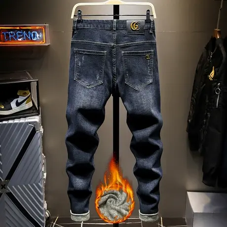 秋冬款弹力牛仔裤男士修身小脚2021潮牌直筒韩版潮流长裤子百搭商品大图