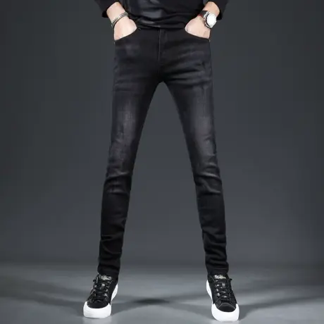 高级牛仔裤男款2023新款秋冬款黑色潮牌修身小脚休闲弹力男士裤子商品大图