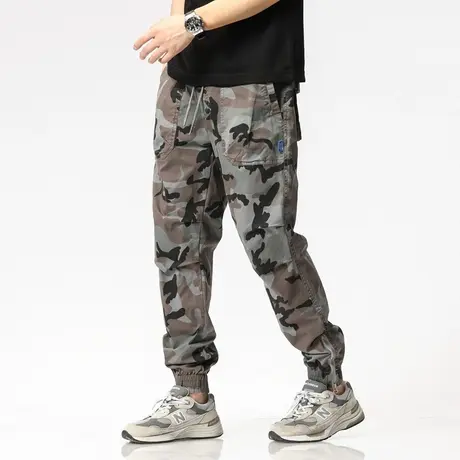 工装裤男士潮流大码水洗裤子百搭纯色束脚裤裤子男款夏季商品大图