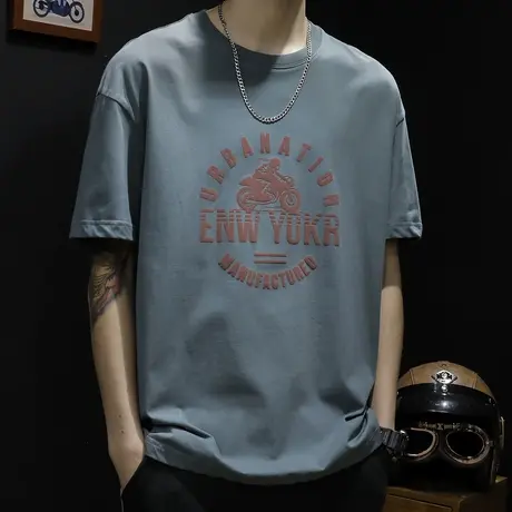 重磅短袖t恤男夏季宽松胖子大码ins潮牌加肥加大半袖纯棉男士体恤商品大图