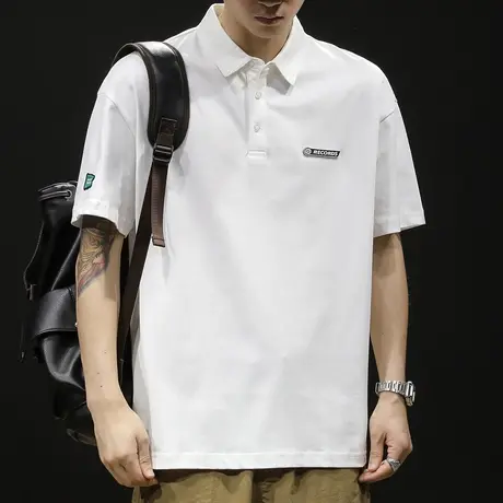 polo衫男短袖t恤男士半袖纯棉潮牌大码2023新款男装白色体恤夏季商品大图