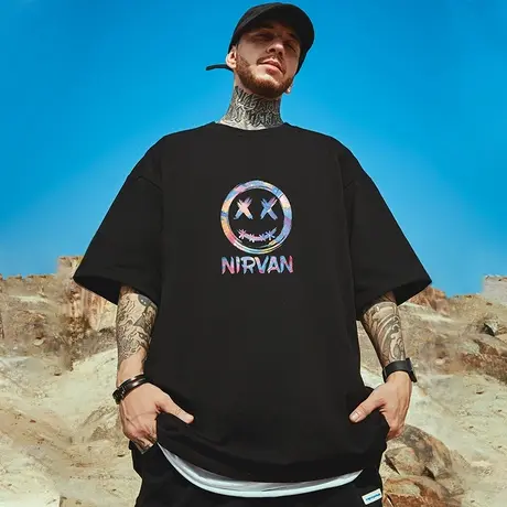 oversize港风潮牌国潮嘻哈小恶魔短袖T恤男宽松大码男装情侣半袖商品大图