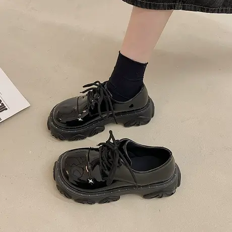 鞋子女春秋百搭英伦风小皮鞋2023女鞋新款爆款厚底chic乐福鞋2022商品大图