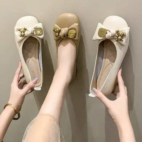 配裙子平底鞋晚晚风仙女风温柔单鞋不累脚女鞋软底软面舒适女鞋商品大图