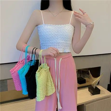 白色吊带背心女夏季外穿带胸垫一体美背文胸内衣甜辣法式上衣抹胸商品大图