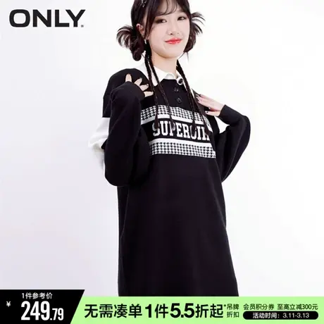 ONLY时尚潮流字母翻领落肩针织连衣裙女|122446011图片